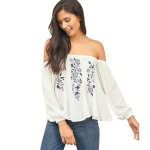 A&F Long Sleeve White Cold Shoulder Floral Top